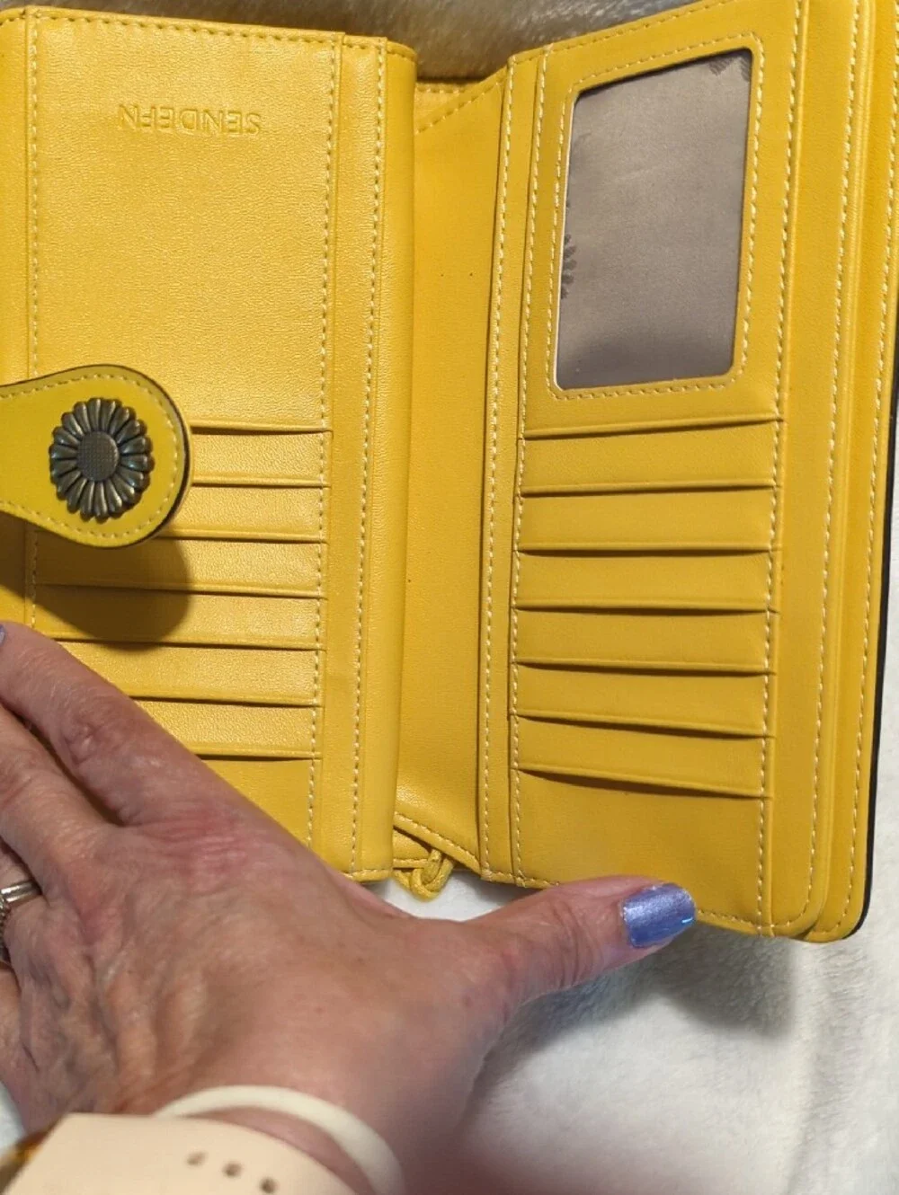 Yellow Wristlet Wallet with Floral Button Accent